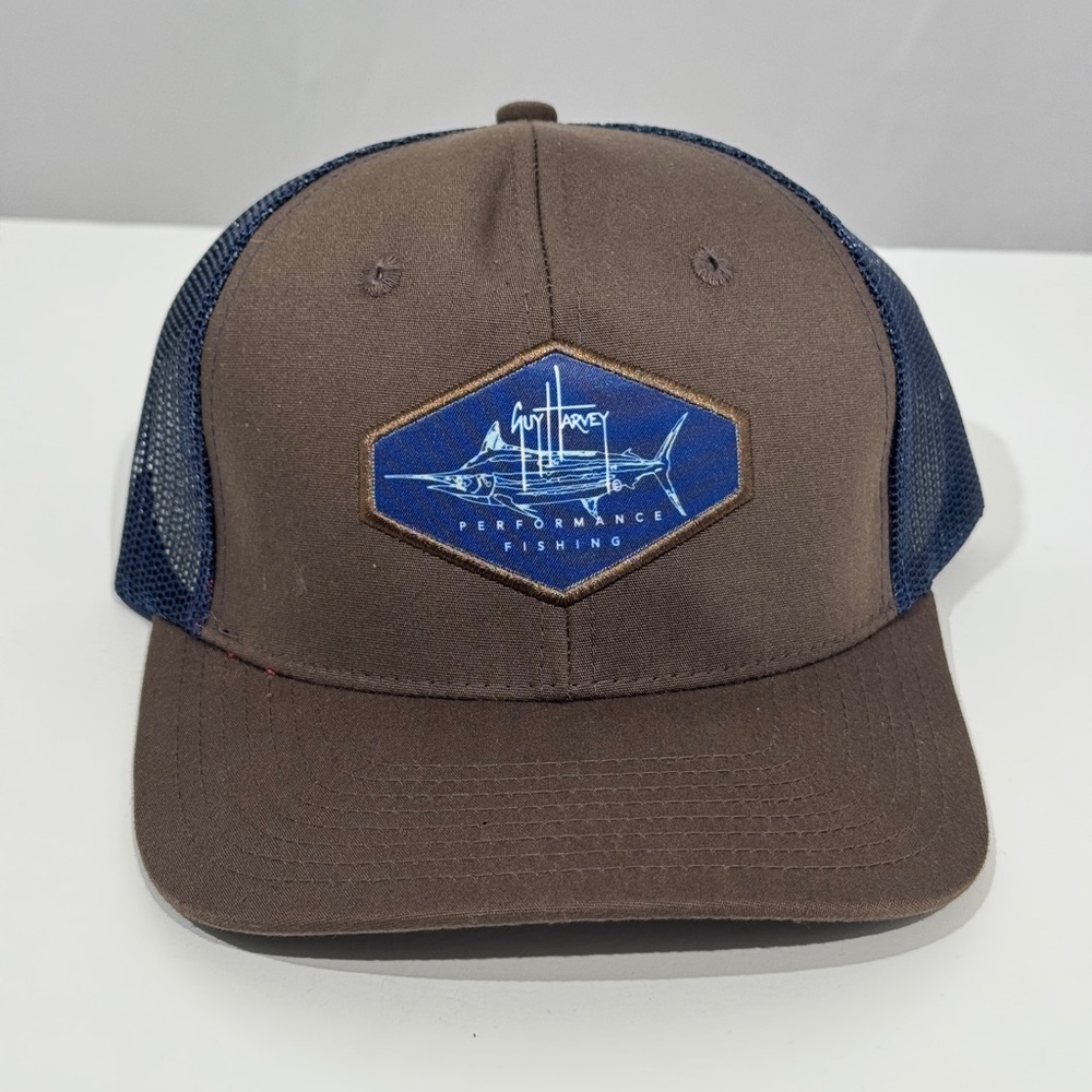 Guy Harvey Brown & Navy Trucker Hat – Fish Patch | Mesh Back NWT